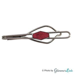 Vintage Red Guilloche Enamel Tie Clip Silver Tone Mid Century Style